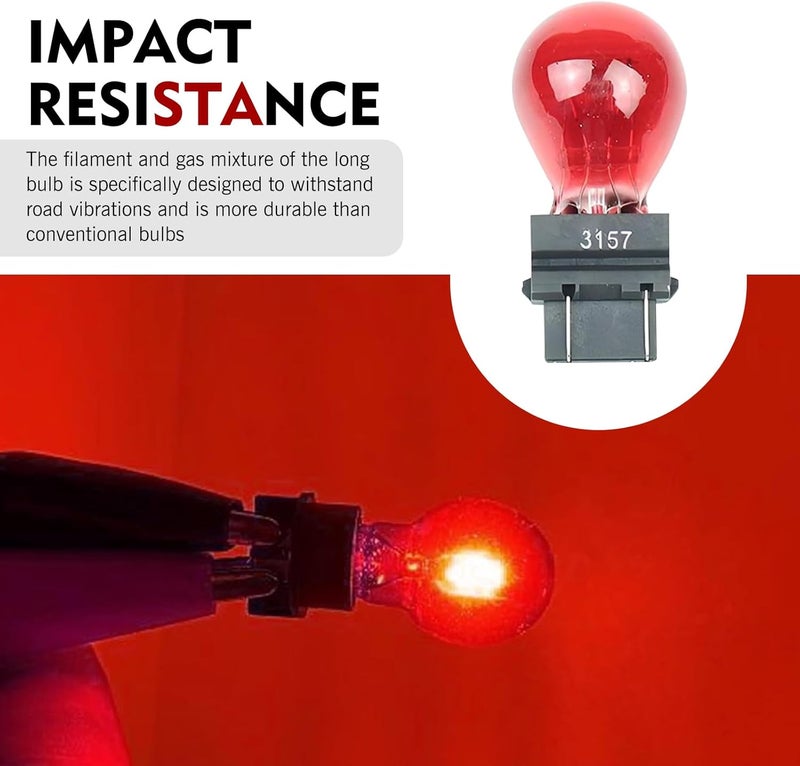 Anyhut 10 PCS 3157 Car Bulb, 12V Halogen Brake Light, Tail Light, Reverse Light, Turn Signal Bulb Replacement, Universal Fit for Most Cars (Red) - Image 5